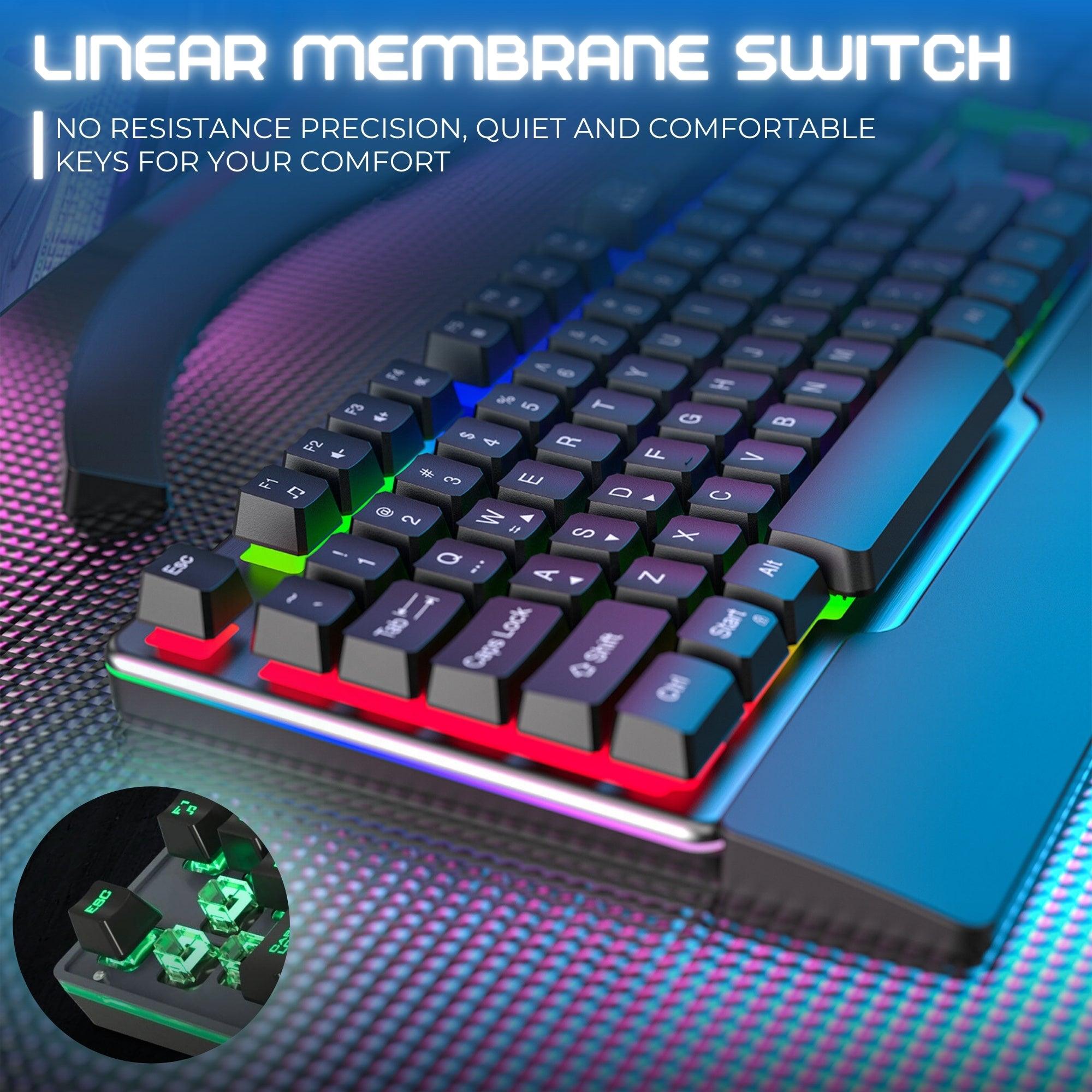 Dr Luxur ErgoFizz Gaming Membrane Keyboard with Mechanical Key Feel With Ergonomic Wrist Pad