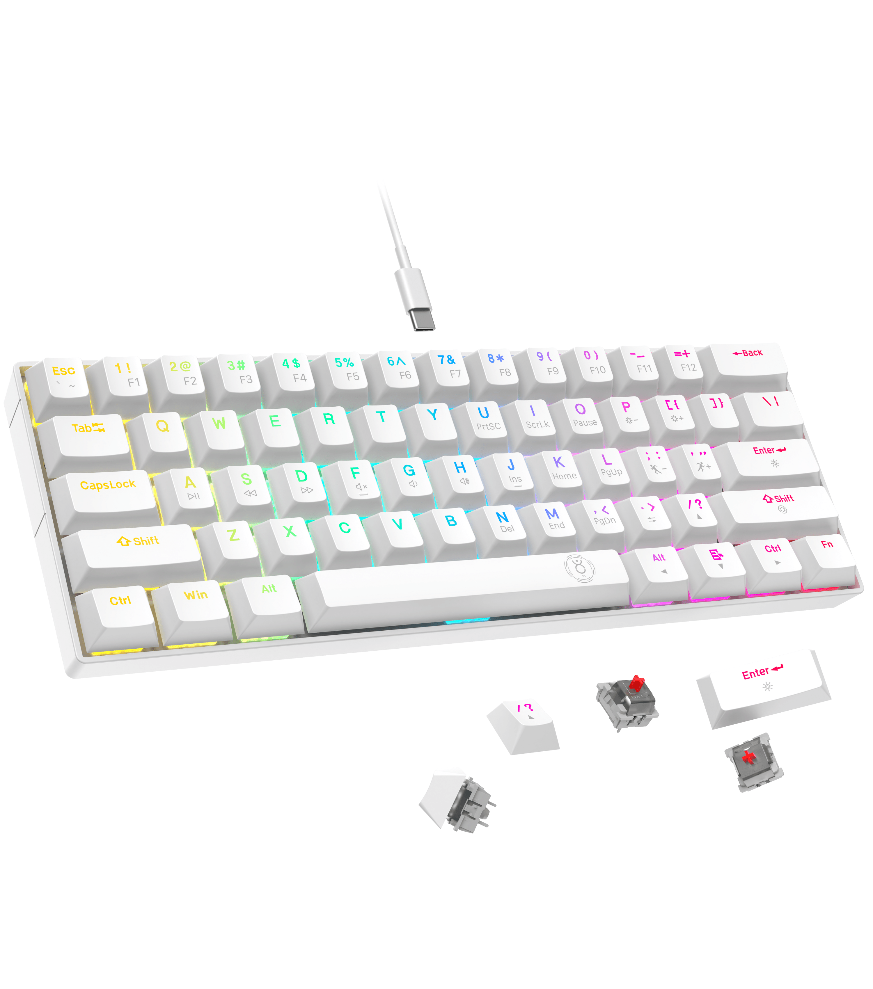 Drluxur Dark Fire 60% Mechanical Keyboard with Type C Cable - 24 Lighting Modes with Blue/Red Switches