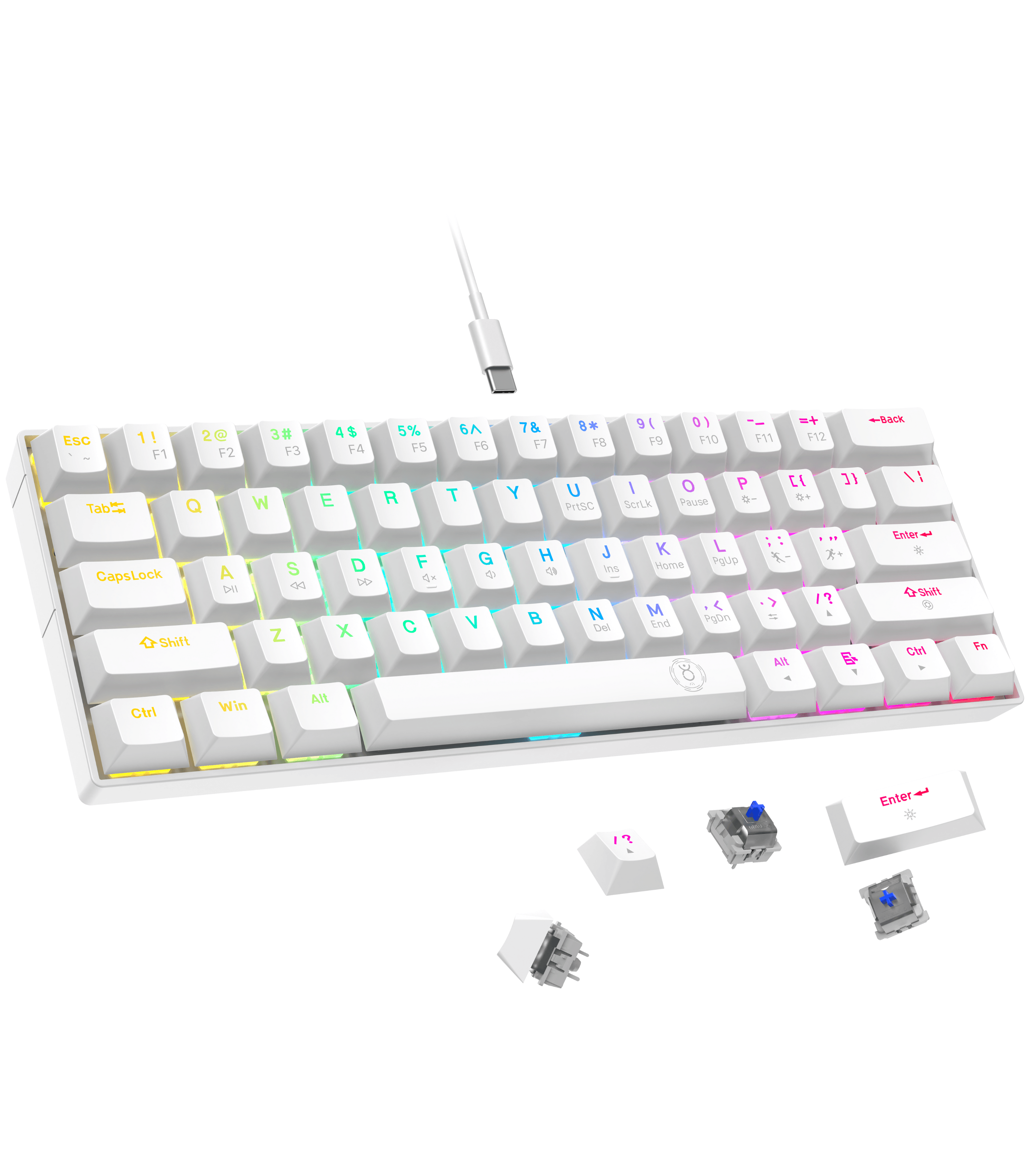 Drluxur Dark Fire 60% Mechanical Keyboard with Type C Cable - 24 Lighting Modes with Blue/Red Switches