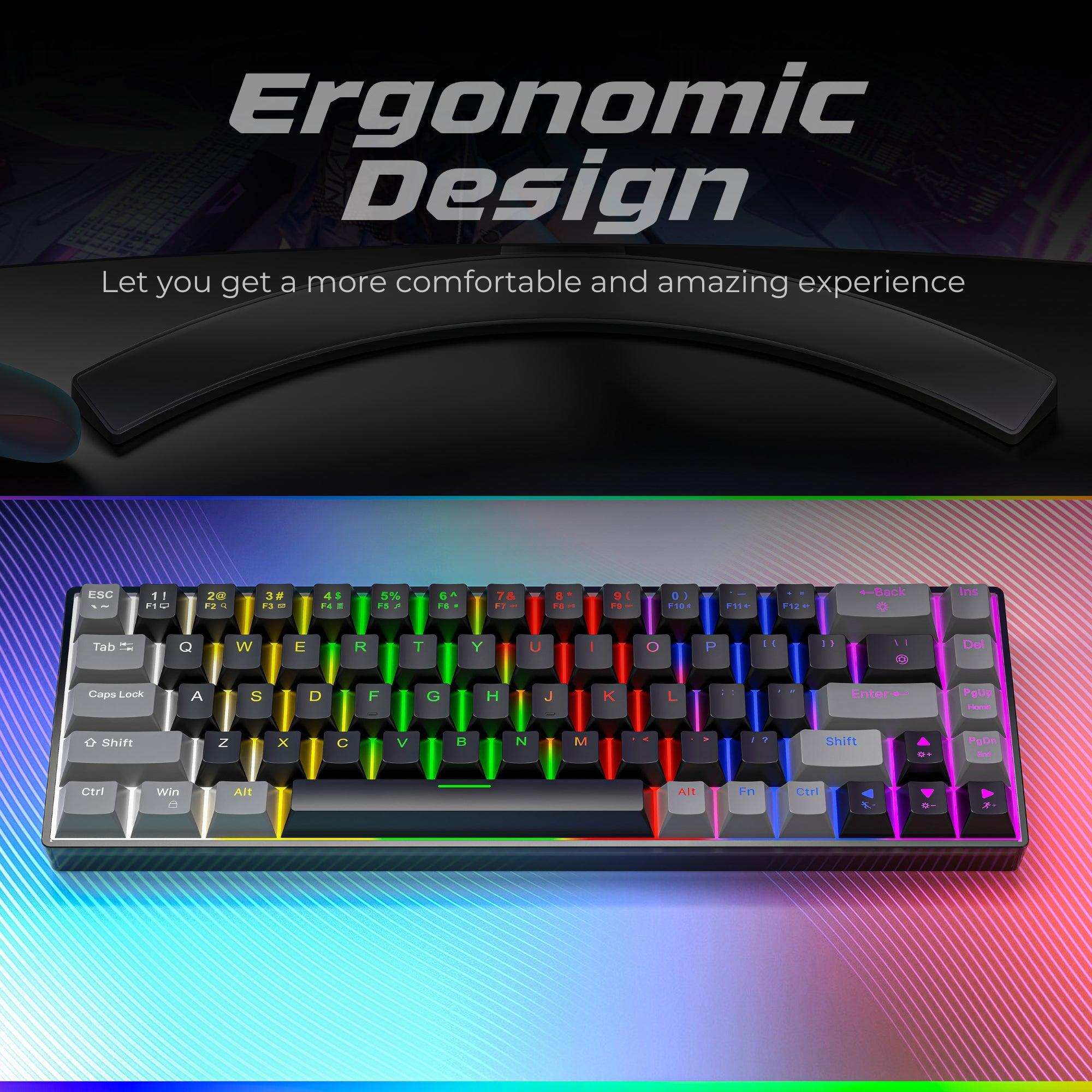 Drluxur Shadow Mechanical Keyboard with 68 Keys - Gaming Keyboard with Blue Switches